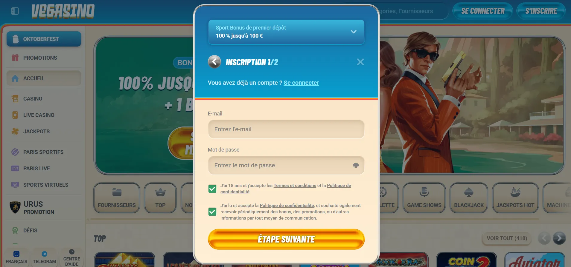 Inscription et connexion à Vegasino Casino : comment commencer